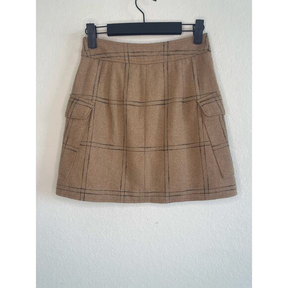 Madewell Zip-Front Mini Skirt in Windowpane Camel Wool Blend Women’s - Size 00 - Picture 6 of 8